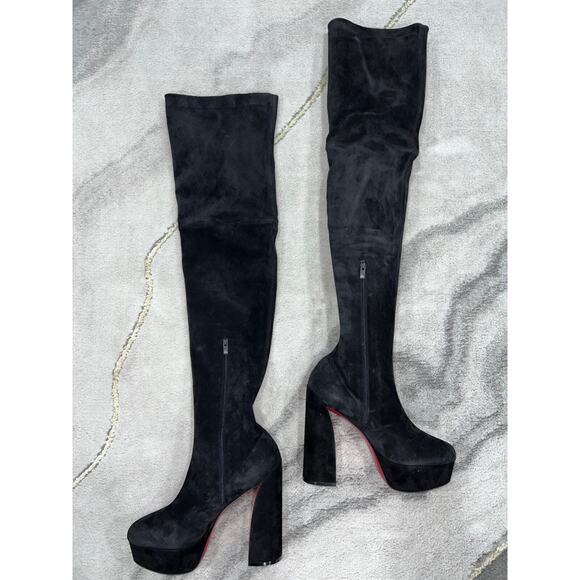 Christian Louboutin Movida Alta Botta 130 Black Suede Thigh High Heel Boot 41 - Picture 7 of 12